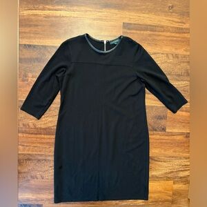 Ralph Lauren Black 3/4 Sleeve Midi Shift Dress with Trimmed Neckline
